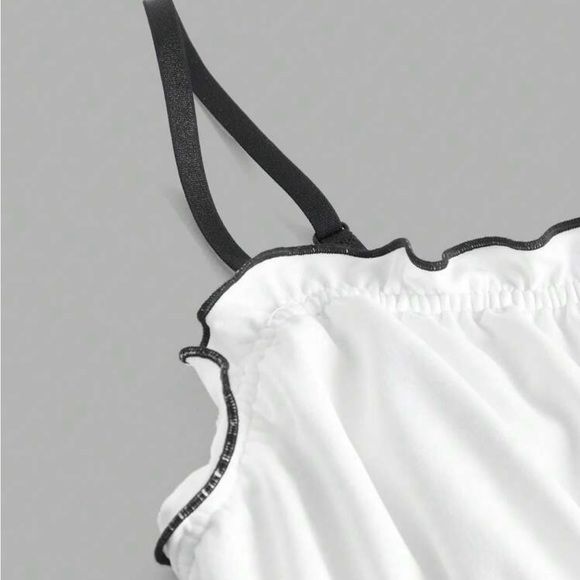 Cute Bow Front Lettuce Trim Ruched Bust Frill Trim Cami Dress - Picture 5 of 6